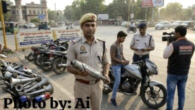 Photo of शोर मचाने वाले वाहनों पर पुलिस का डंडा